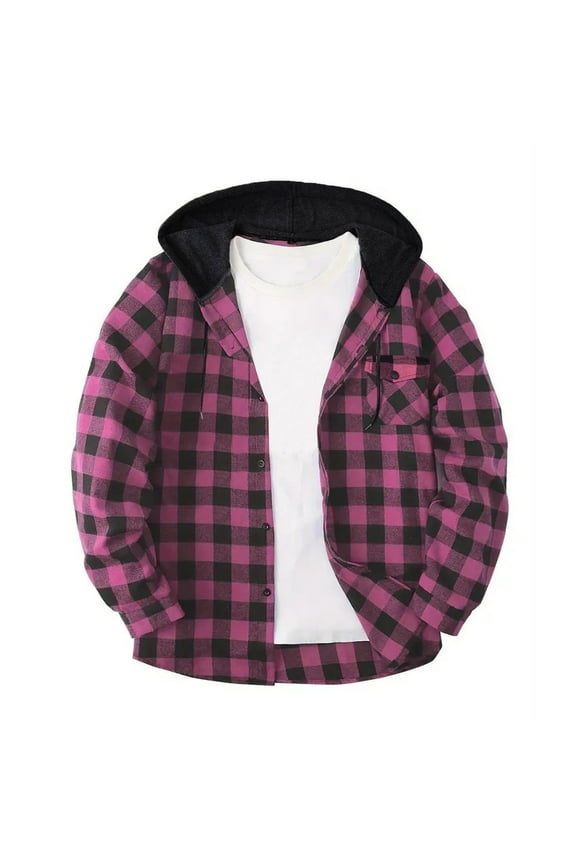 Men's Shirts Plaid Flannel Long Sleeve Hooded Button Down Pocketed Casual Top Soft Cotton Blend Streetwear Stylish Layering Piece for Fall Winter Outdoor Wear