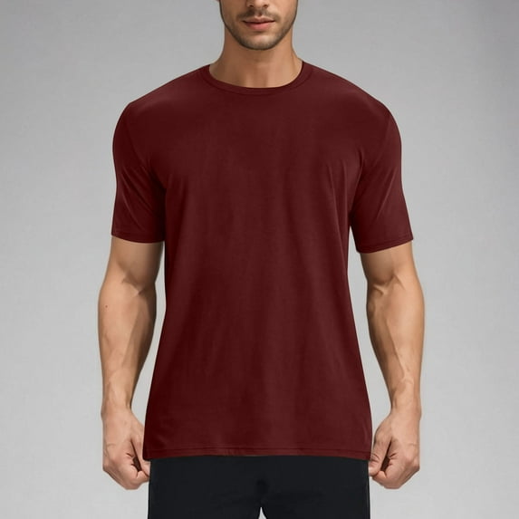 Bzhegqhd Men's Solid Color Elastic Casual Sports Pullover Round Neck Short Sleeve