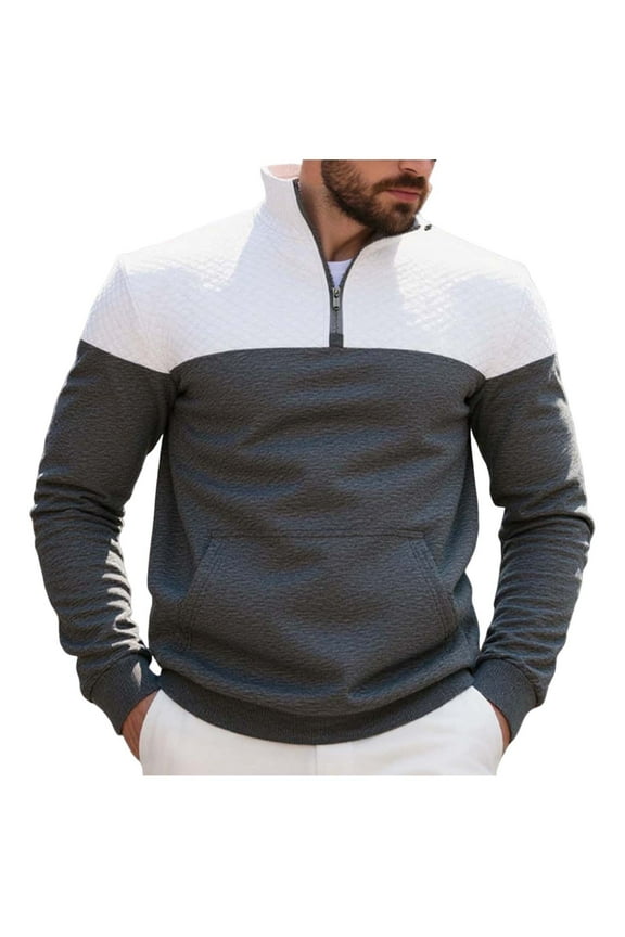 Men's Stand Collar Pullover Hoodies Quarter Zip Long Sleeve Athletic Top with Pockets Breathable Performance Sportswear Casual Streetwear Training Shirt