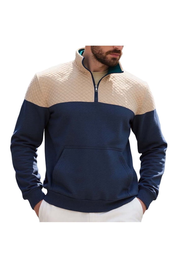 Men's Stand Collar Pullover Hoodies Quarter Zip Long Sleeve Athletic Top with Pockets Breathable Performance Sportswear Casual Streetwear Training Shirt