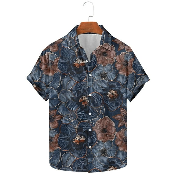 Bzhegqhd Men's Summer Fashion Floral Print Short Sleeved Lapel Shirt