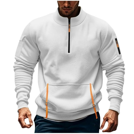 Bzhegqhd Men's Sweatshirts Utility Stand Collar Pullover Long Sleeve Color Block Pocketed Sportswear Top Athletic Casual Streetwear Blouse