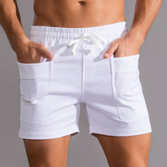 Bzhegqhd Men's Three-point Cotton Casual Athletic Shorts, Solid Color Mid-Rise Drawstring Waist with Pockets, Quick-Dry Gym Running Summer Shorts