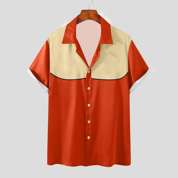 Bzhegqhd Men's Vintage Button Casual Short Sleeve Turndown Collar Blouse Shirt