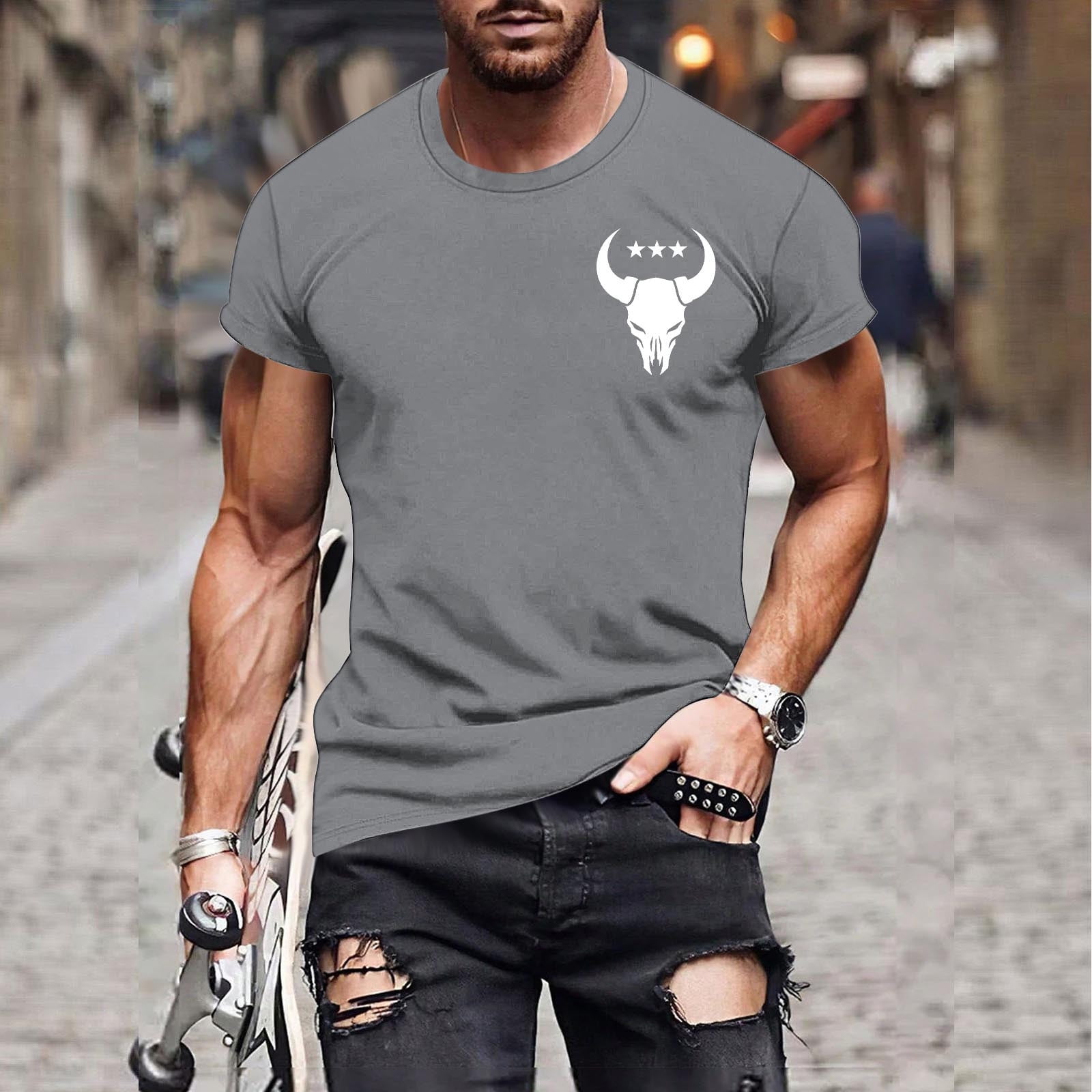 Bzhegqhd New Fashion Casual Men T-shirt Print Sports Short Sleeve Round ...