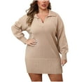 thumbnail image 1 of Bzhegqhd Plus Size Dresses for Women Knit Long Sleeve V-Neck Solid Color Stretchy Comfortable Tunic Sweater Dress Casual Lounge Dress Oversize Fall Winter Outfit, 1 of 4