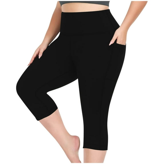 Bzhegqhd Plus Size Women's Capri Yoga Pants 7/8 Length Quick Dry Compression Moisture Wicking Leggings High Waisted Tummy Control Workout Pockets Fitness Gym Running Activewear