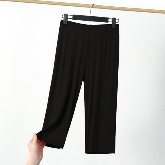 Bzhegqhd Pull On Capris for Women Summer Casual Solid Color Pants Loose Wide Leg Capri Pant Soft Lightweight Trousers for Outdoor and Everyday Wear