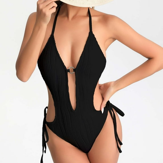 Bzhegqhd Sexy One Piece Swimsuits for Women,Solid Color Sexy Backless Strap Bikini Swimsuit