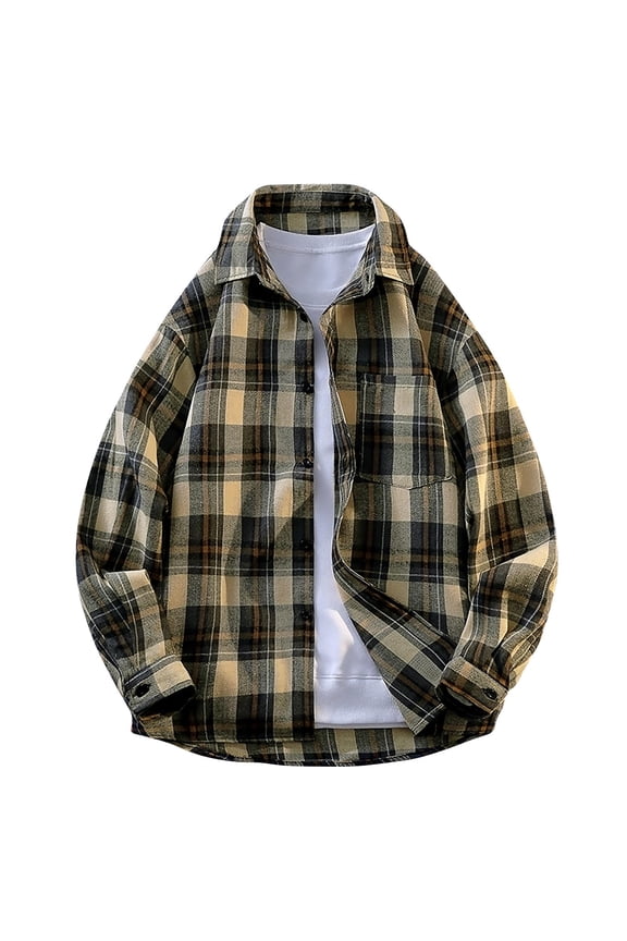 Shirts for Men Vintage Plaid Shirt Long Sleeve Button Down Lapel Collar Casual Checkered Flannel Workwear office Double Pocket Fall Winter Tartan Pattern Clothing
