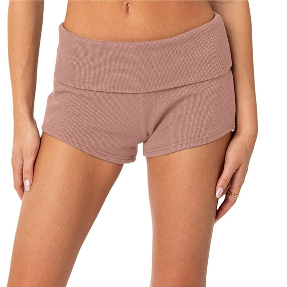 Bzhegqhd Short Shorts for Women Sexy,New Solid Color Fashionable Folding Waist Basic Tight Low Waist Base Casual Hot Pants Shorts