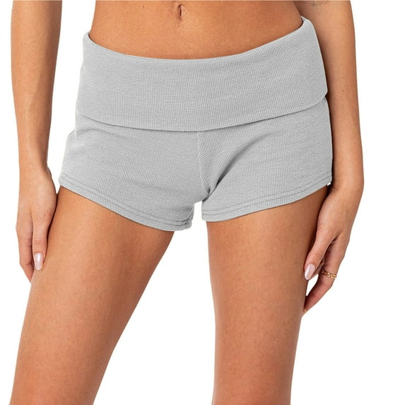 Bzhegqhd Short Shorts for Women Sexy,New Solid Color Fashionable Folding Waist Basic Tight Low Waist Base Casual Hot Pants Shorts