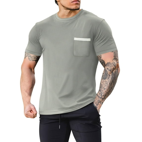 Bzhegqhd Short Sleeved Men's Sports Solid Color Casual Loose Sweat Absorbing Round Neck