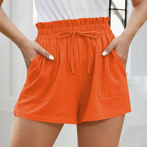 Bzhegqhd Spring Summer Fashion Casual Solid Color Drawstring Outwear Linen Shorts for Women