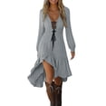 thumbnail image 1 of Bzhegqhd Steampunk Gothic Coat Dress for Women Long Sleeve with Belt Lace Up Front Crinkled Texture Bat Wing Sleeves Irregular Lace Hem Victorian Cyberpunk Cosplay Costume, 1 of 8