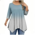 thumbnail image 1 of Bzhegqhd T-shirts for Women 3/4 Sleeve Round Neck Blouse Solid Color Plus Size Casual Top Breathable Stretch Fit Relaxed Tunic Pullover office Wear Basic Tee, 1 of 5