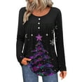 thumbnail image 1 of Bzhegqhd Tees for Women Abstract Print Ruffled Button Detail T-Shirts Long Sleeve Round Neck Pullover Blouse Loose Fit Boho Style Top Casual Chic Wear, 1 of 5