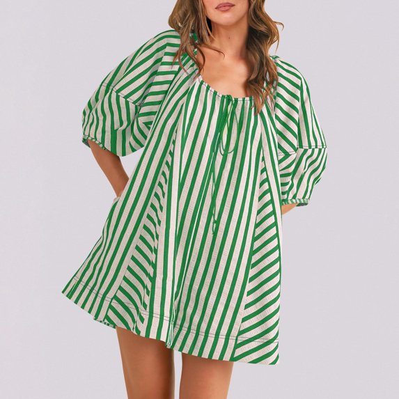 Bzhegqhd Woman Fashion Print Round Neck Drawstring Short Sleeve Pockets Jumpsuit