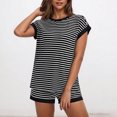 thumbnail image 1 of Bzhegqhd Women Casual Knitted Streak Round Neck Short Sleeve Shorts Home Set, 1 of 8
