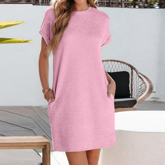 Bzhegqhd Women Fashion Casual Round-Neck Summer Printing Short Sleeve Seaxy Dress