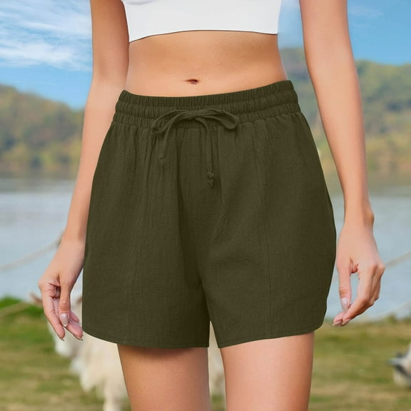Bzhegqhd Women Fashion Casual Solid Color Summer Beach Shorts Cotton Shorts Drawstring with Pockets Shorts