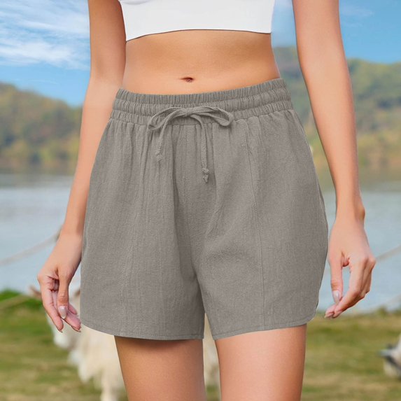 Bzhegqhd Women Fashion Casual Solid Color Summer Beach Shorts Cotton Shorts Drawstring with Pockets Shorts