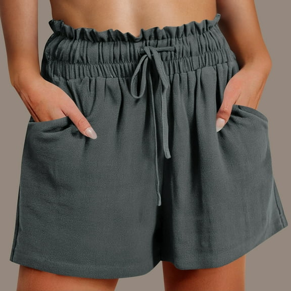 Bzhegqhd Women'S Solid Color Casual Drawstring Sports Shorts with Pocket
