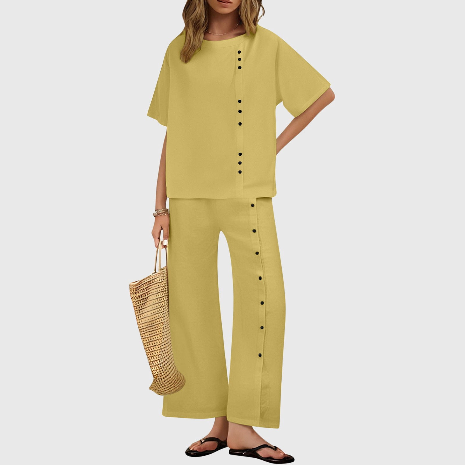 Perfee Quarter Button Long Sleeve Top and Pants Set main image 0