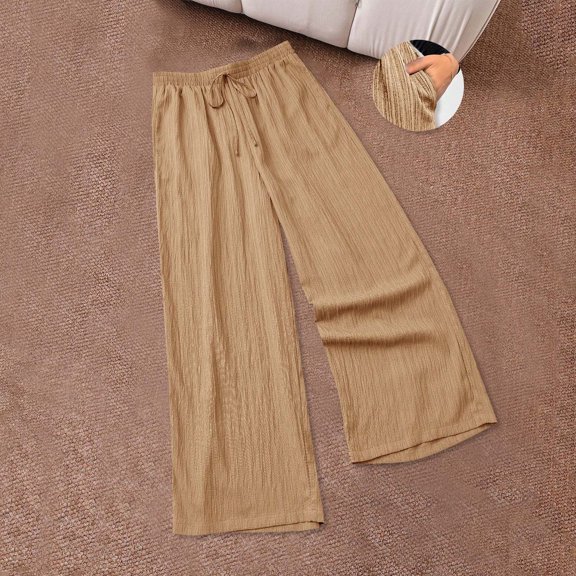 Bzhegqhd Women Solid Color Elastic Waist Sports Casual Pants with Side Pockets