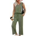 thumbnail image 1 of Bzhegqhd Women Solid Two Piece Sets for Women Summer Vacation Travel Outfits V Neck Lounge Matching Sets, 1 of 8