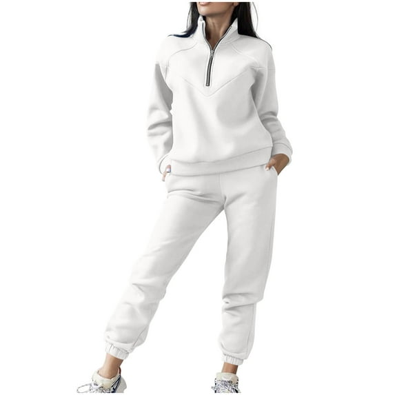 Bzhegqhd Women's Casual 2 Piece Set Notched Lapel Long Sleeve Zippered Jacket with Elastic Waistband and Straight Leg Pants Lounge Wear Outfit Comfortable Street Style