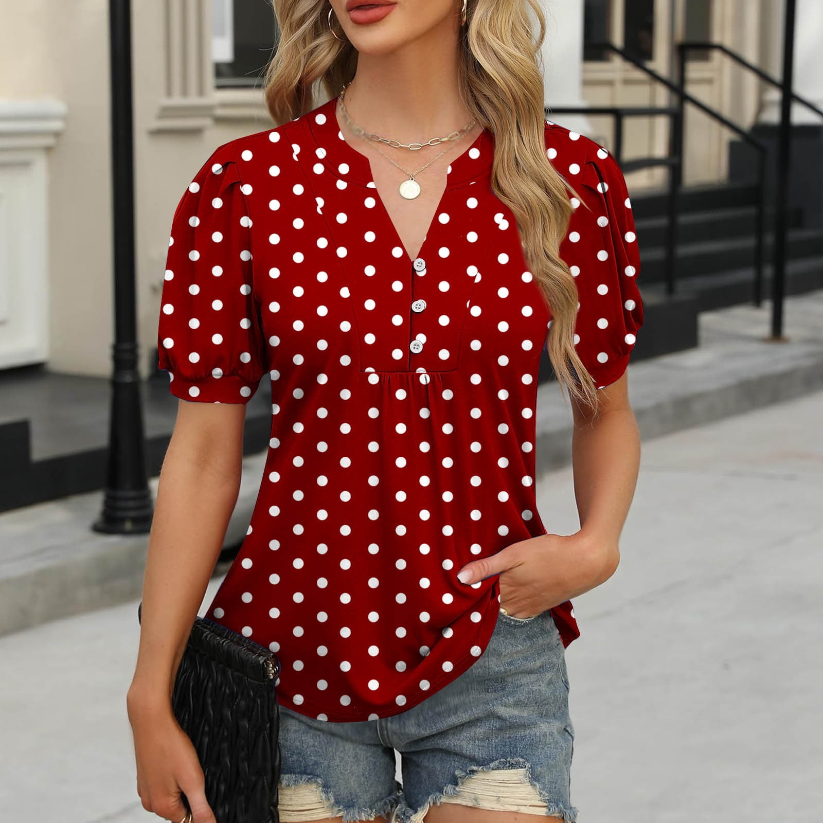 Short Sleeve V Neck Blouse