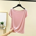 thumbnail image 1 of Bzhegqhd Women's Casual Solid Color Short Sleeve T-shirt Round-Neck T-shirt Home Bottom off-the-Shoulder Blouses, 1 of 3