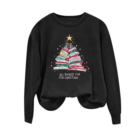 Bzhegqhd Women's Christmas Graphic Pullover Tees Long Sleeve Fleece Lined Sweatshirt Loose Fit Casual Streetwear Top Warm Winter Holiday Print Fall Fashion Cozy Outerwear