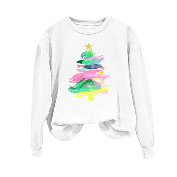 Bzhegqhd Women's Christmas Graphic Pullover Tees Long Sleeve Fleece Lined Sweatshirt Loose Fit Casual Streetwear Top Warm Winter Holiday Print Fall Fashion Cozy Outerwear