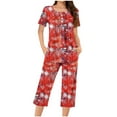 thumbnail image 1 of Bzhegqhd Women's Christmas Print Pajama Set Short Sleeve Top with Buttons and Cropped Pants Loose Fit Loungewear Sleepwear Nightwear Soft Cotton Comfortable Matching Gift Set, 1 of 6