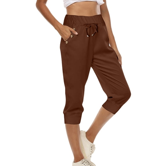 Bzhegqhd Women's Cropped Pants Low Rise Slim Fit Ankle Length Trousers Casual Drawstring Elastic Waist with Button Pocket Tight Fit Stretch Jersey office Casual Pants