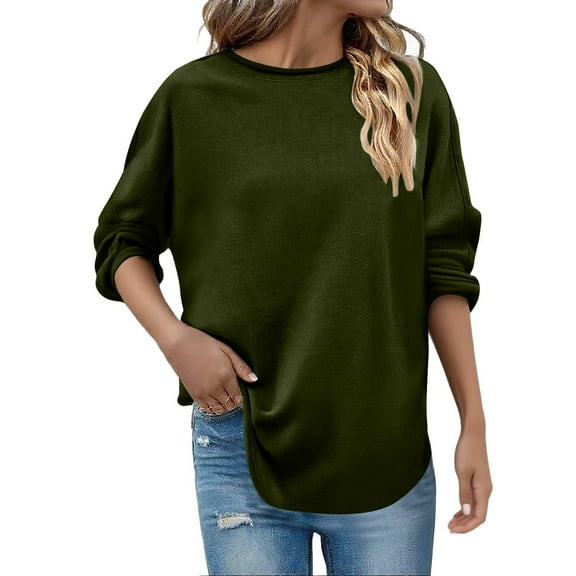 Bzhegqhd Women's Fall Crewneck Sweatshirts Long Sleeve Raw Hem Curved Bottom Loose Fit Soft Cotton Casual Daily Wear Top