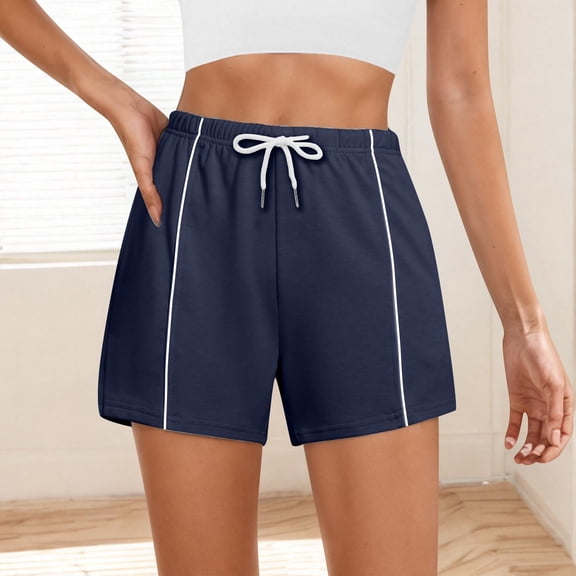 Bzhegqhd Women's Fashion Solid Color Shorts with Elastic Waistband Drawstring Side Pockets for Casual Wear