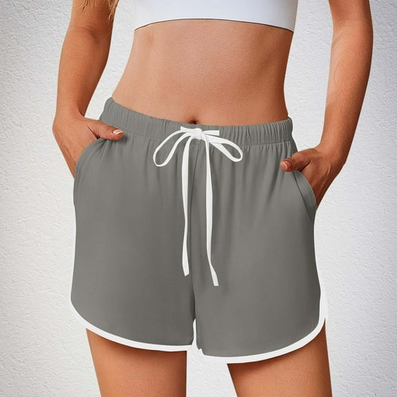 Bzhegqhd Women's Fashion Solid Color Shorts with Elastic Waistband Drawstring Side Pockets for Casual Wear