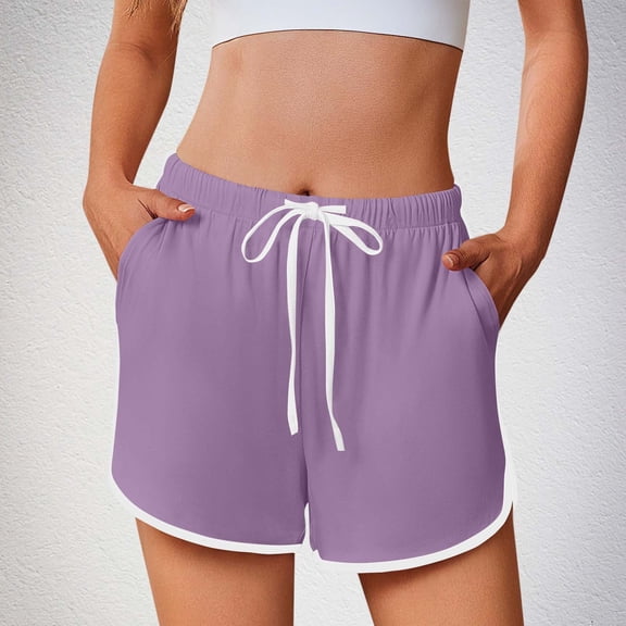 Bzhegqhd Women's Fashion Solid Color Shorts with Elastic Waistband Drawstring Side Pockets for Casual Wear