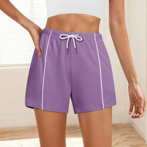 Bzhegqhd Women's Fashion Solid Color Shorts with Elastic Waistband Drawstring Side Pockets for Casual Wear