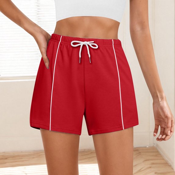 Bzhegqhd Women's Fashion Solid Color Shorts with Elastic Waistband Drawstring Side Pockets for Casual Wear