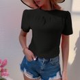 thumbnail image 1 of Bzhegqhd Women's Fashion Solid Color Summertime Button Short Sleeve Round-Neck Blouses, 1 of 7