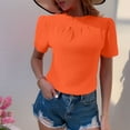 thumbnail image 1 of Bzhegqhd Women's Fashion Solid Color Summertime Button Short Sleeve Round-Neck Blouses, 1 of 7