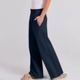 thumbnail image 1 of Bzhegqhd Women's Fashion Solid Color office Casual Button Zipper Elastic Waist Pocket Straight Pants, 1 of 8