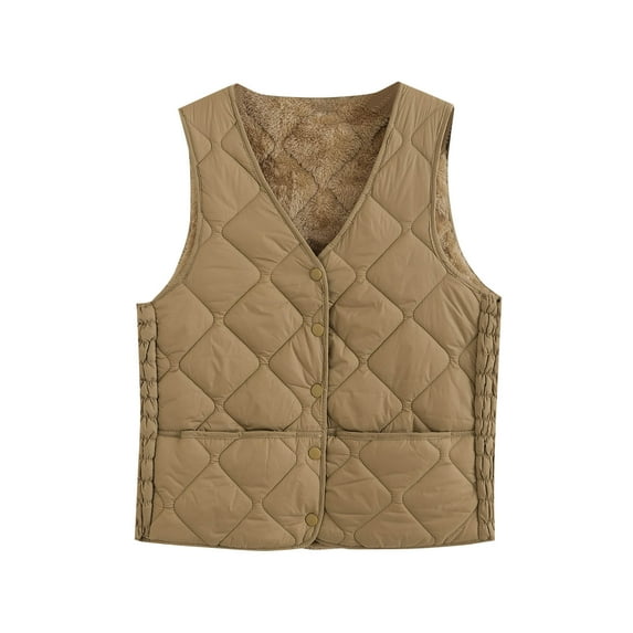 Bzhegqhd Women's Fleece Lined Sleeveless Vest V-Neck Winter Warm Tank Top with Pocket thermal Insulated Gilet Casual Outerwear Layering Piece Cold Weather Wear