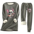 thumbnail image 1 of Bzhegqhd Women's Halloween Print Pajama Set Long Sleeve Round Neck Fleece Lined Top with Pocket and Drawstring Jogger Pants Warm Nightwear Costume Party Loungewear, 1 of 5