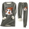thumbnail image 1 of Bzhegqhd Women's Halloween Print Pajama Set Long Sleeve Round Neck Fleece Lined Top with Pocket and Drawstring Jogger Pants Warm Nightwear Costume Party Loungewear, 1 of 3