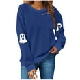 thumbnail image 1 of Bzhegqhd Women's Halloween T-Shirts Printed Long Sleeve Round Neck Loose Fit Blouse Casual Pullover Top Graphic Novelty Sweatshirt without Hood, 1 of 4